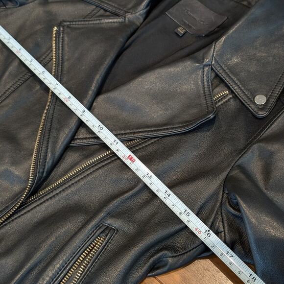 Massimo Dutti Black Leather Full Zip Long Sleeve Biker Jacket, size XS - Picture 4 of 9